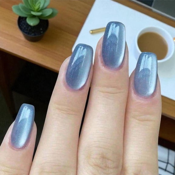 Chic Light Blue Cat Eye Press On Nails 1 Piece for Women Halloween Christmas Gifts