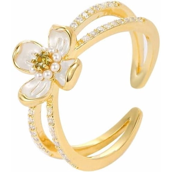 Chic Lily Flower Ring for Women Cubic Zirconia Cross Statement Ring Floral Promise Engagement Rings Adjustable Finger Band Rings