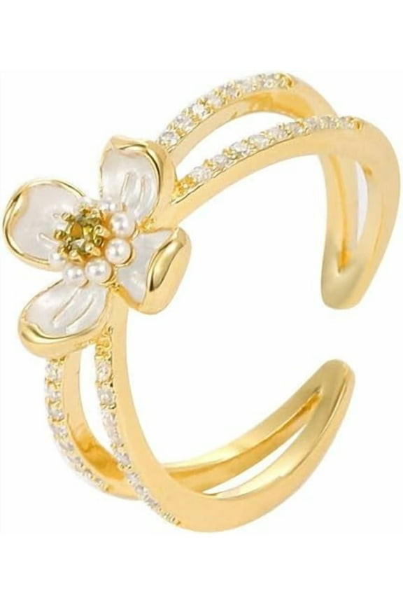 Chic Lily Flower Ring for Women Cubic Zirconia Cross Statement Ring Floral Promise Engagement Rings Adjustable Finger Band Rings