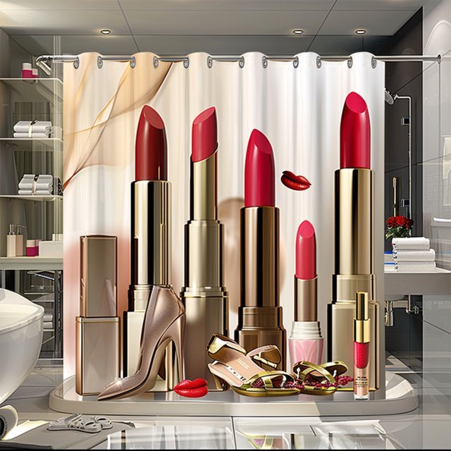 Chic Lipstick & High Heels Shower Curtain Hyperrealistic Design