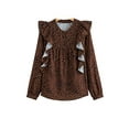 thumbnail image 1 of Chic Long Sleeve Blouse with Ruffle and Button Detail - Brown Leopard Print - [ZhiHiMeRi] | M, 1 of 9