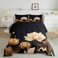 thumbnail image 1 of Chic Lotus Flower Bedding Set Queen for Women Floral Comforter Set, Black and Gold Bedding Comforter Sets White Flower Leaves Duvet Insert, Botanical Plants Down Comforter Breathable, 1 of 6