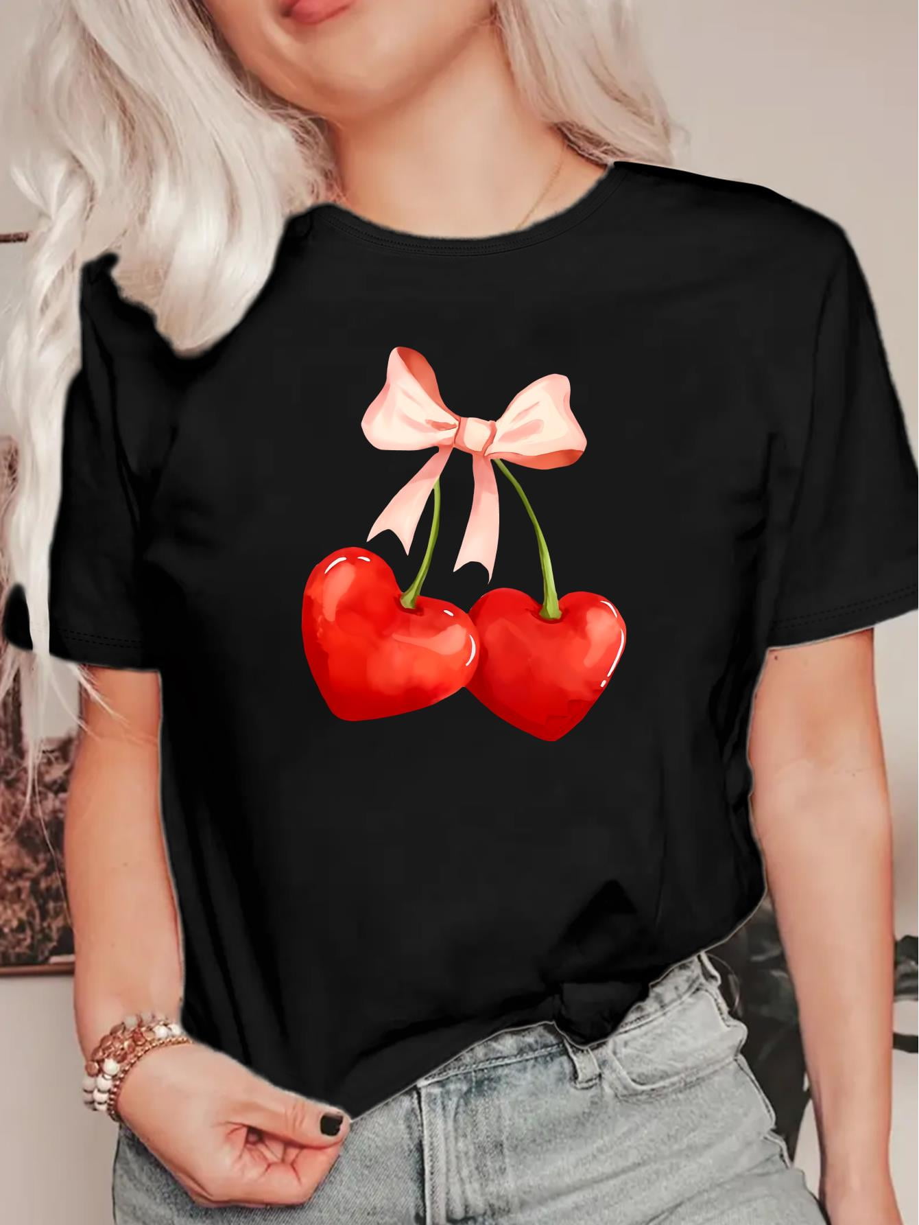 DOTTED CHERRY LONG SLEEVE GRILS T-SHIRT FLEECE JOGGER SET - WHITE/BLACK