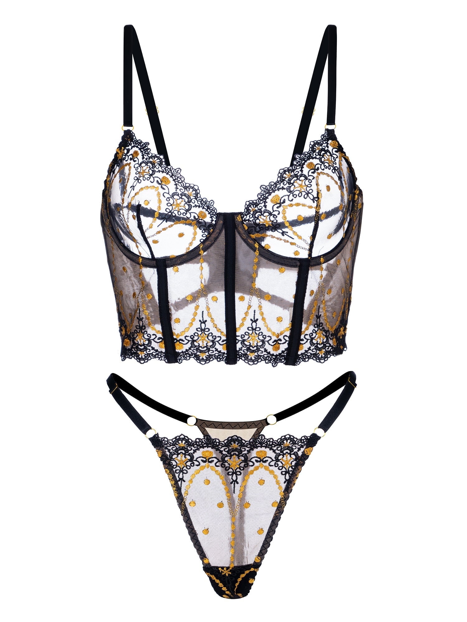 Chic Luxe Noir & Gold Lingerie Set (Black, XL+)