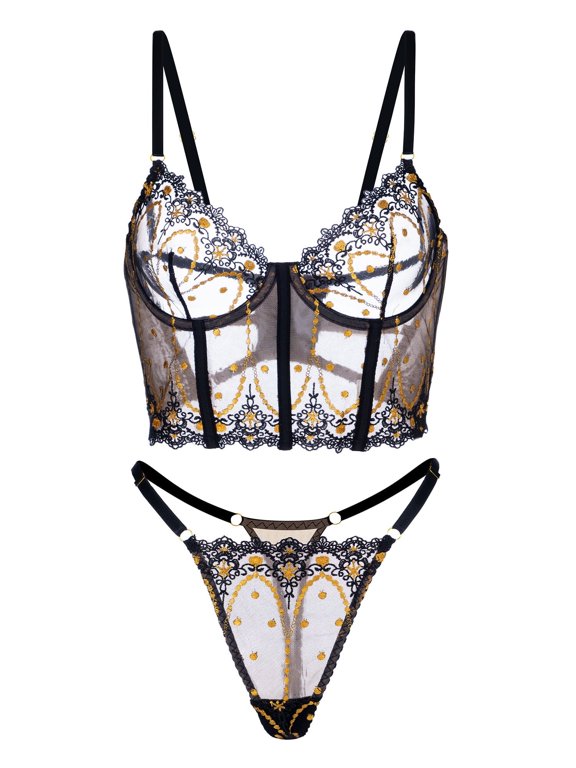 Chic Luxe Noir & Gold Lingerie Set (Black, XL+)