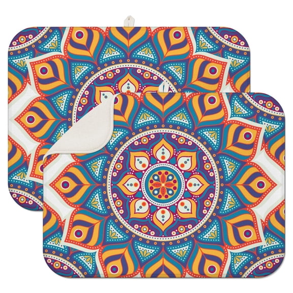 Chic Mandala Coffee Mat with Colorful Boho and Mandala Inspired Floral Design – Fast Drying Microfiber Spill Mat, Multi-Functional Dish Drying Pad for Kitchen and Cafe Use