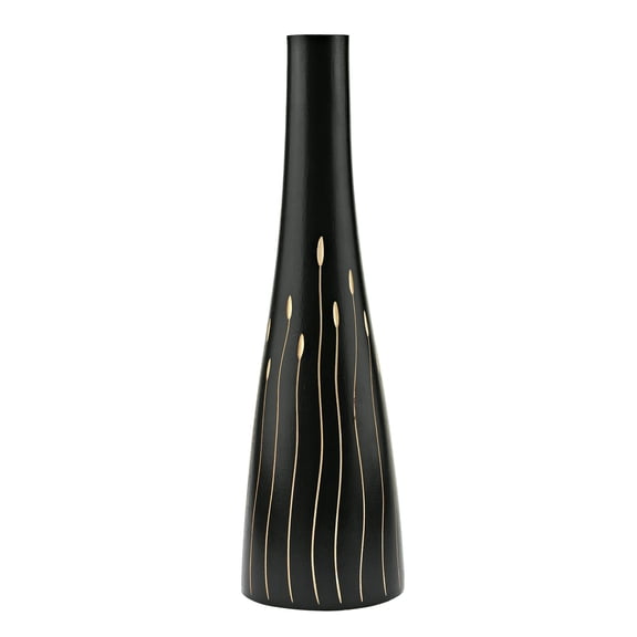 Chic Modern Lines Black and Natural Mango Tree Wood Bottle-Shaped Vase