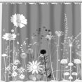 Chic Monochrome Floral Shower Curtain Elegant Grey and White Botanical