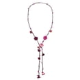 thumbnail image 1 of Chic Multi Pink Daisy Floral Mix Stone Genuine Leather Lariat Wrap Necklace, 1 of 6