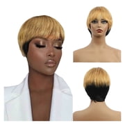 Chic Natural Gold and Black Short Straight Hair Wig for Women Trendy Modern Style with Full Coverage