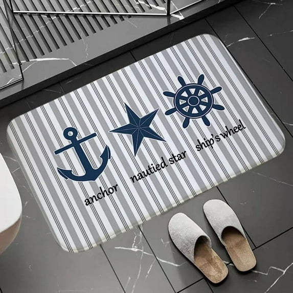 Chic Nautical Anchor Boat Navy Blue Stripes Doormat Bathroom AntiSlip Floor Mat Long Corridor Carpet Custom Rug For Kitchen Bath