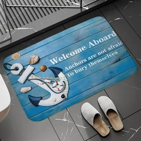 Chic Nautical Anchor Boat Navy Blue Stripes Doormat Bathroom AntiSlip Floor Mat Long Corridor Carpet Custom Rug For Kitchen Bath