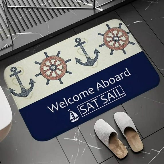 Chic Nautical Anchor Boat Navy Blue Stripes Doormat Bathroom AntiSlip Floor Mat Long Corridor Carpet Rug For Kitchen Bath