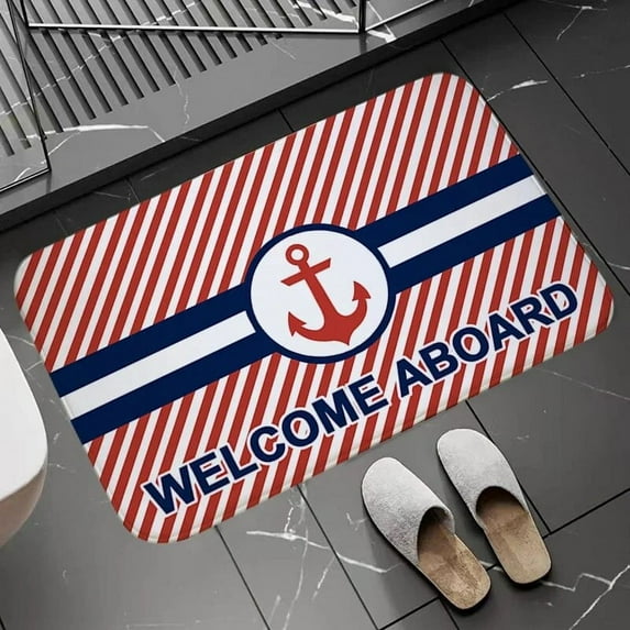 Chic Nautical Anchor Boat Navy Blue Stripes Doormat Bathroom AntiSlip Floor Mat Long Corridor Carpet Rug For Kitchen Bath