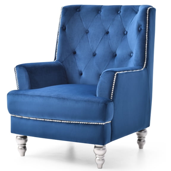 Chic Navy Blue Calming Chair, 37" Height, 30" Width, 33" Depth, Round Arm Relief, Instant Use, Fits Different Decor, Velvet & Foam Traditional Serene Sitting 37"h X 30"w 33"d, Arms Tranquility, No