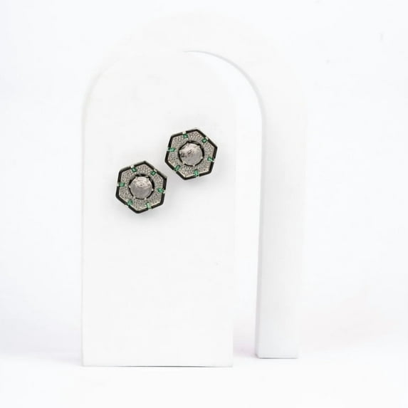 Auory Chic Octagonal Featuring Green Gemstones Earrings for Women