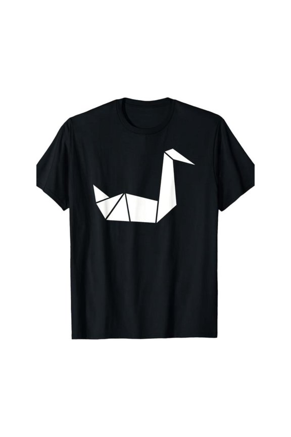 Chic Origami Swan Graphic Tee T Shirt Geometric Design Top Round Neck Short Sleeve Soft Casual Black S-5XL