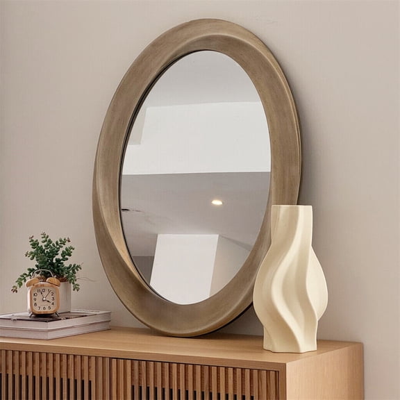 Chic Oval Baroque Gold Frame Wall Mirror Decorative Accent Mirror w Beveled Edge