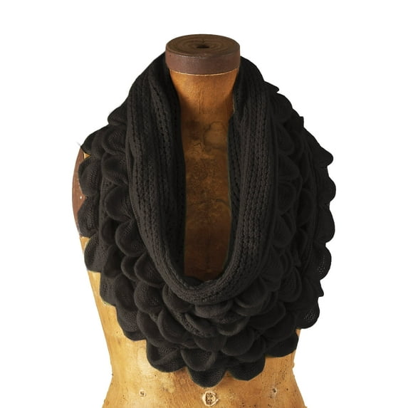 Chic Oversized Ruffle Knitted Infinity Scarf (Black)