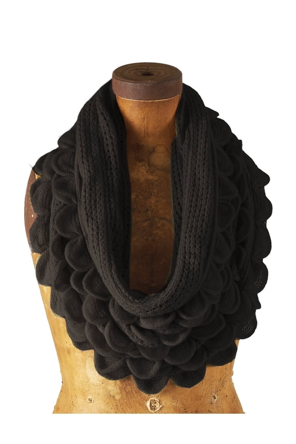 Chic Oversized Ruffle Knitted Infinity Scarf (Black)