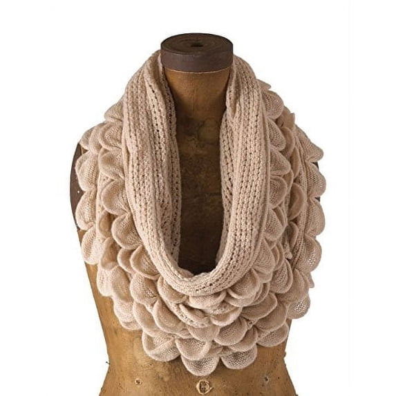 Chic Oversized Ruffle Knitted Infinity Scarf (Oatmeal Cream)