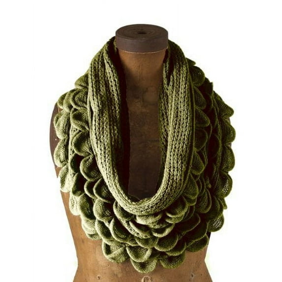 Chic Oversized Ruffle Knitted Infinity Scarf - (Olive Green)
