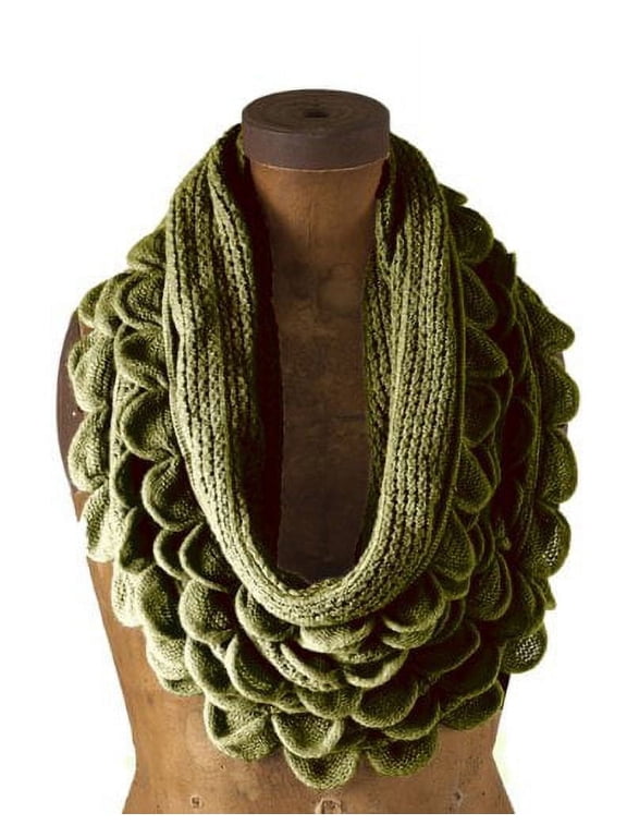 Chic Oversized Ruffle Knitted Infinity Scarf - (Olive Green)