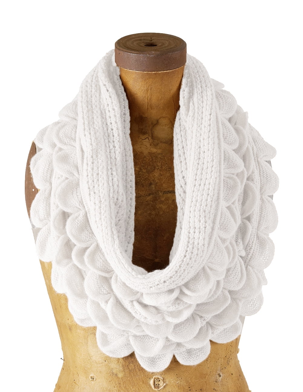 Chic Oversized Ruffle Knitted Infinity Scarf (White)