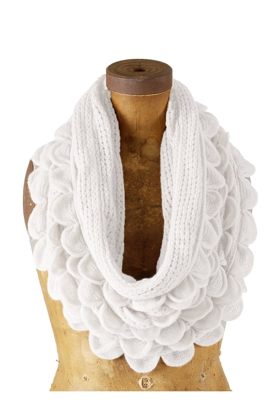 Chic Oversized Ruffle Knitted Infinity Scarf (White)