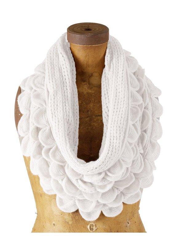 Chic Oversized Ruffle Knitted Infinity Scarf (White)