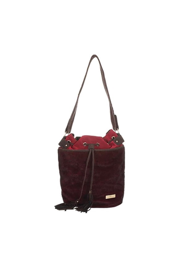 Chic Oxblood Drawstring Bucket Style Zip Closure Womens Handbag