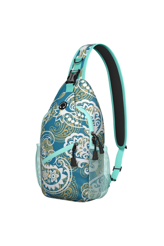 Chic Paisley Artwork Sling Backpack for Women, Bohemian Vintage Crossbody Shoulder Bag with Decorative Floral Pattern, Lightweight Travel Daypack