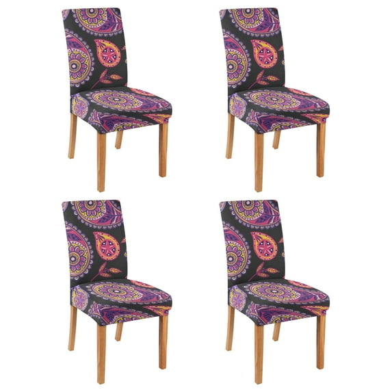 Chic Paisley Bohemian Dining Chair Covers 4 Pack Vintage Floral Ethnic Retro Colorful Pattern Washable Polyester Stretch Slipcovers Removable Protector for Artistic Dining Room