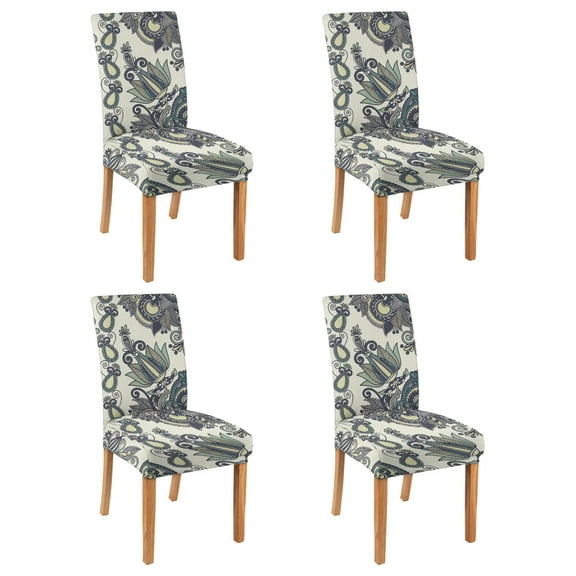 Chic Paisley Bohemian Dining Chair Covers 4 Pack Vintage Floral Ethnic Retro Colorful Pattern Washable Polyester Stretch Slipcovers Removable Protector for Artistic Dining Room