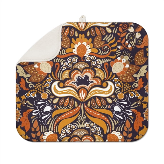 Chic Paisley Coffee Mat with Colorful Boho and Mandala Inspired Floral Design – Fast Drying Microfiber Spill Mat, Multi-Functional Dish Drying Pad for Kitchen and Cafe Use
