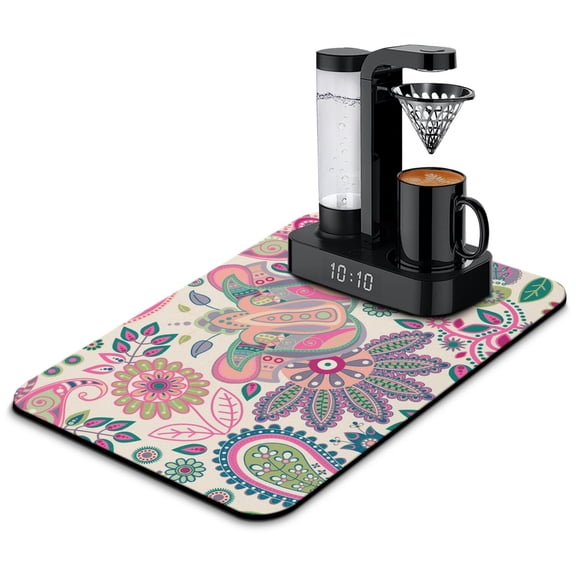 Chic Paisley Coffee Mat - Mandala Inspired Absorbent Mat for Coffee Machines, Elegant Countertop Protector