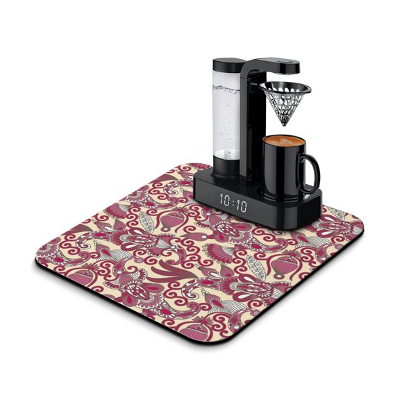Chic Paisley Pattern Coffee Bar Mat 4-Layer Absorbent Mat with Bohemian Design Non-Slip & Reusable
