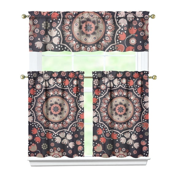 Chic Paisley Pattern Kitchen Curtains - 3 PC Vintage Set, Elegant Abstract Tier & Valance, Rod Pocket Window Treatments for Small Windows
