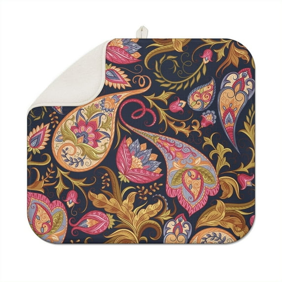 Chic Paisley Pattern Kitchen Drying Mat Super Absorbent Microfiber Pad Floral Geometric Print Heat Resistant Foldable & Reusable