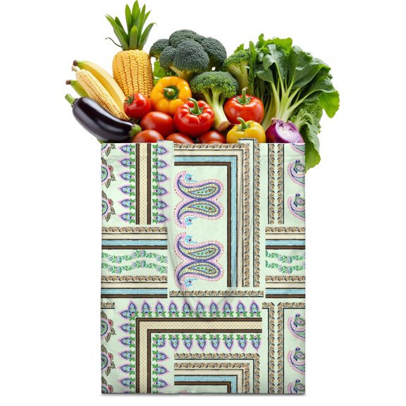 Chic Paisley Pattern Reusable Grocery Bag - Foldable Fabric Tote with Bohemian Geometric Design, Spacious & Eco-Friendly