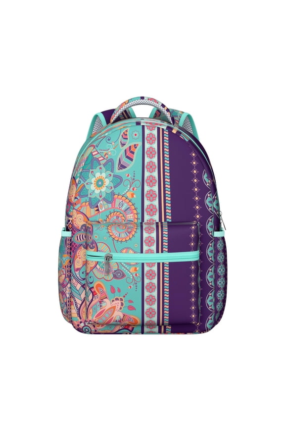 Chic Paisley Pattern Students Backpack Colorful and Artistic Bohemian Vintage School Bag with Floral Ethnic and Retro Pattern