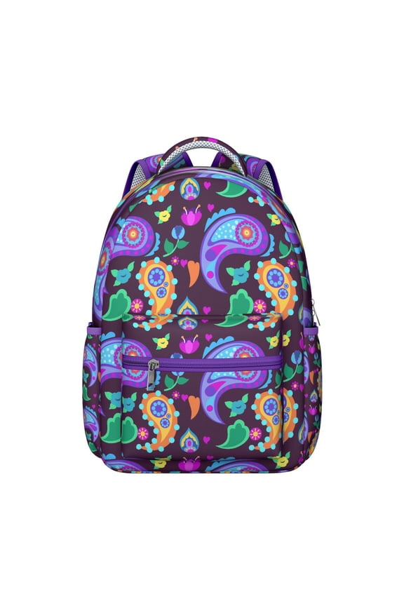 Chic Paisley Pattern Students Backpack Lightweight and Adjustable Strap Bohemian Vintage Floral School Bag with Elegant Ethnic Design