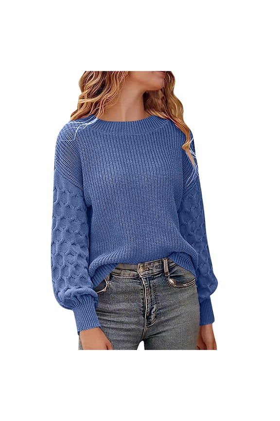 Chic Patchwork Sweaters for Women Loose Crewneck Knitted Fall Winter Long Sleeve Casual Pullover Sweater Tops