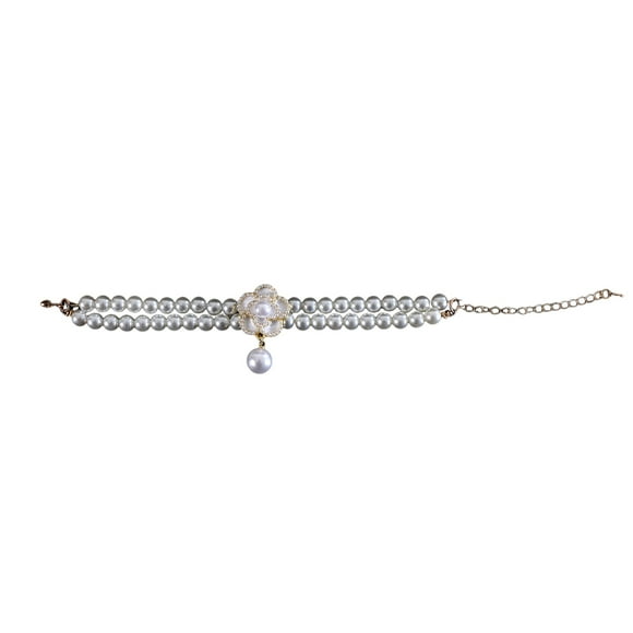 Chic Pet Collar with Faux Pearl Flower Pendant Double Layer Necklace for Cats Dogs Fashionable Adjustable Elegant Accessories for Holiday Parties