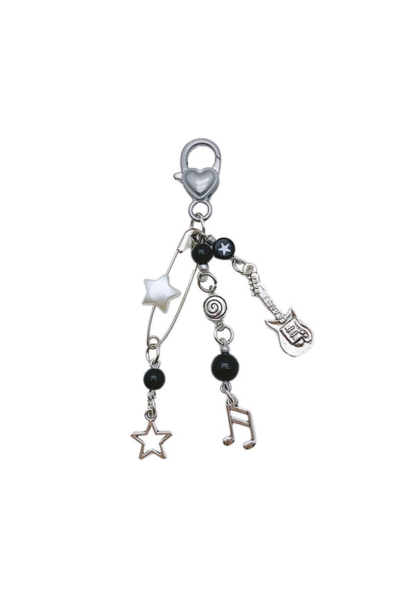 Chic Phone Charm Versatile Rock Style Guitar Beaded Keychain Bead Phone Strap Acrylic Alloy Material Gift for Couples