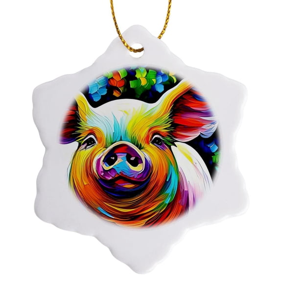 3drose, Chic Pig Colorful Digital Portrait. Funny Home, Office Decor, Gift, 3 inch Snowflake Porcelain Ornament