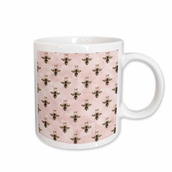 3drose, Chic Pink and Image of Gold Queen Bees Pattern, 15oz Mug