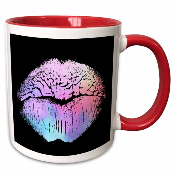 3drose, Chic Pink and Purple Gradient Lip Kiss Imprint Illustration, 11oz Two-tone Red Mug