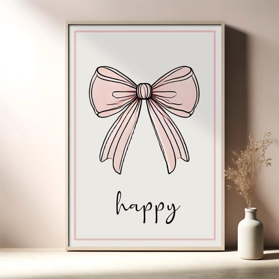 Chic Pink Bow Girly Wall Art Poster, Unframed Size 24x36