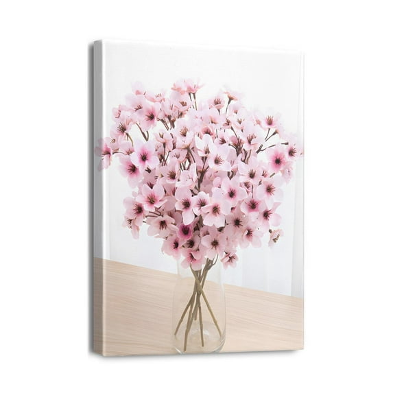 Chic Pink Flowers Canvas Wall Art Abstract Bouquet in Vase, 12X16inch Artwork Prints. Perfect for Teen Girl's Bedroom, Pink Floral Picture Poster for Bathroom Decor